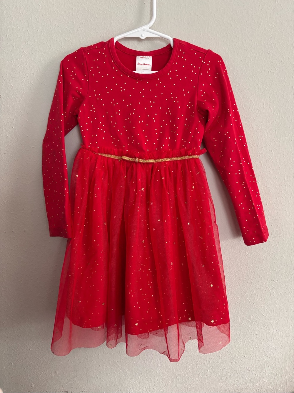 Hanna Andersson Red Shimmer Star Dress in Soft Tulle | size 100 | 4t